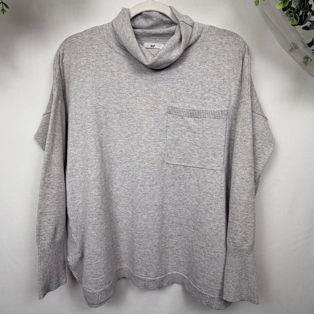 Vineyard Vines Womens Gray Wool Cotton Cowl Neck Pocket Sweater 2E6046 M